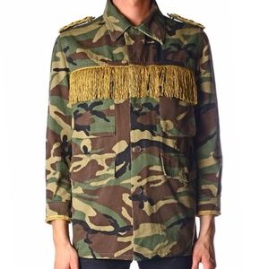 Saint Laurent Paris Camo Army Jacket with Gold Fri